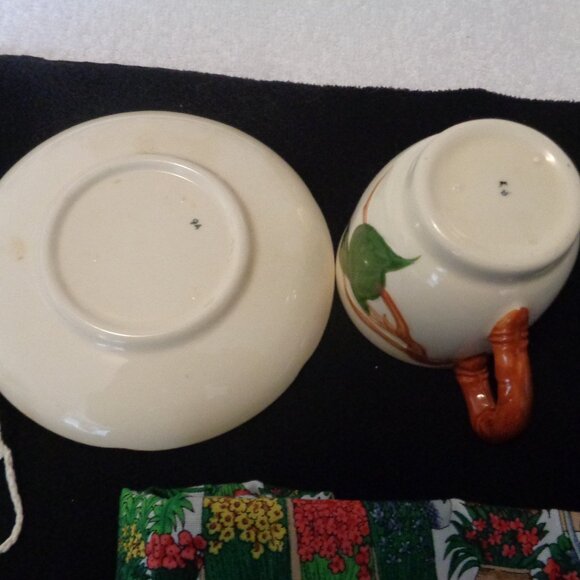 FRANCISAN SM APPLE CUP & SAUCER OLD LG DOILY RIBBONS GARDEN FABRIC LOT - Picture 5 of 16